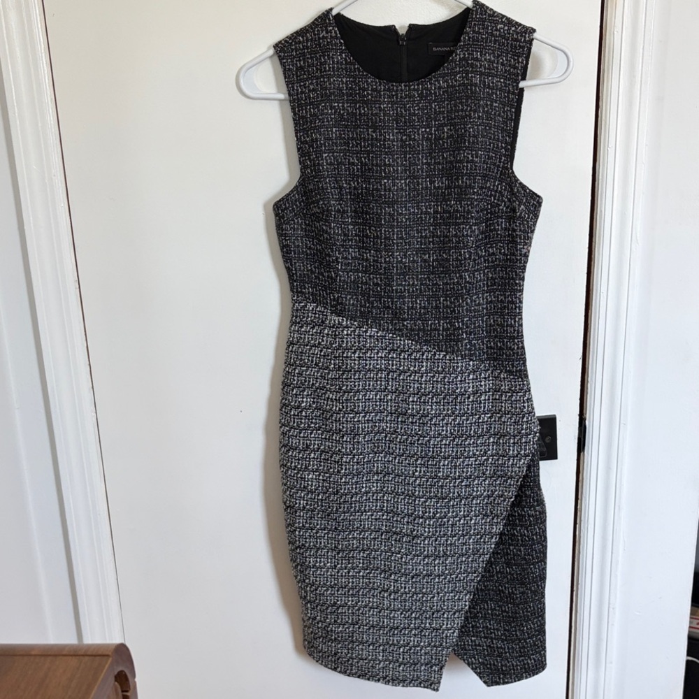 Banana Republic Bodycon Black and Gray Tweed Midi Sheath Dress